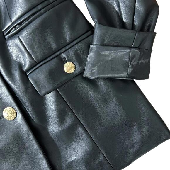 7 FOR ALL MANKIND® Womens XS Black Vegan Leather Blazer Jacket w/ Gold Buttons - Picture 5 of 9